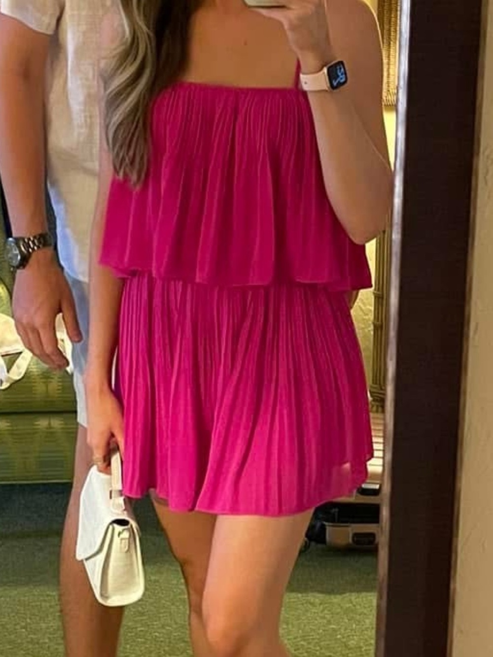 Hot Pink Layered Spaghetti-Strap Romper